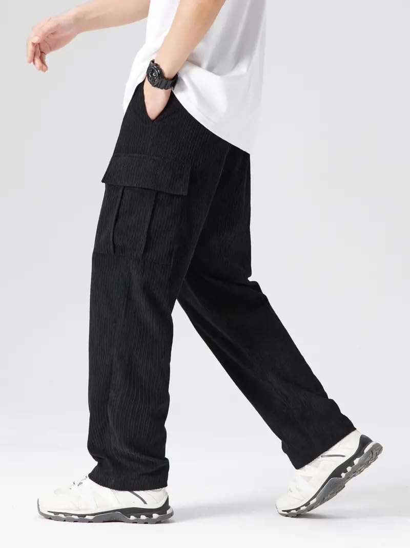 Vogaan Men's Loose High Rise Cargo Pant (VG-15-BLACK-30_Black