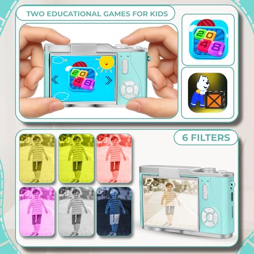 Image of Cason 48MP Digital Camera for Kids-Real Photo & Video Mini Camera for Photography 2.4 inch Rotating Screen, Built in Games Kids Cameras for 5-15 Years Girls & Boys(Supports Upto 64GB Memory)