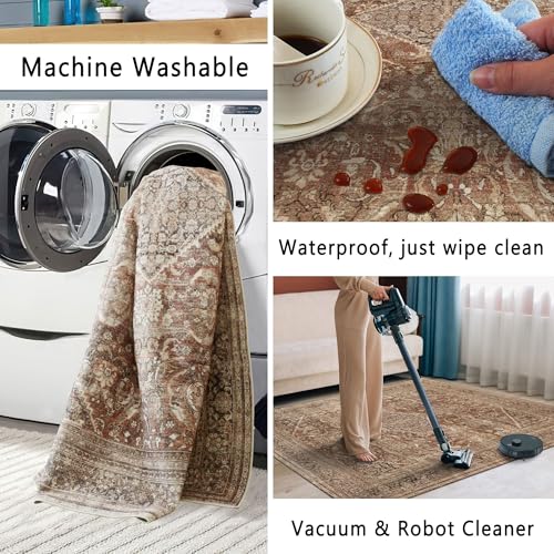 vivorug Runner Rug 2'x7' Vintage Washable Non-Slip Runners for Hallways Kitchen Entryway Laundry Room Carpet Hallway Runner Earth Tone
