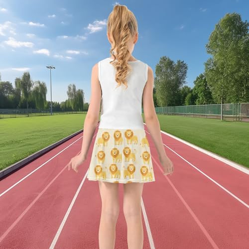visesunny Girls Flowy Pleated Skirt Childish Lion Pattern Tennis Golf Fashion Short Skorts for Casual Dance Outfit3