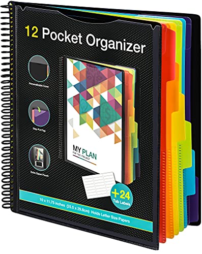 KTRIO 12 Pocket Poly Project Organizer, Binder Organizer Spiral Project Folder Multi Pocket Folder Binder with Pockets…