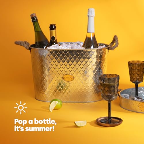 LIVIVO Galvanised Steel 24L Drinks Ice Cool Bucket Pail Diamond Embossed with Rope Handles - Great for Garden Parties, BBQs Cooling Bottles Tub, Cans of Beer or Soft Drinks Champagne Prosecco Whisky - Image 3
