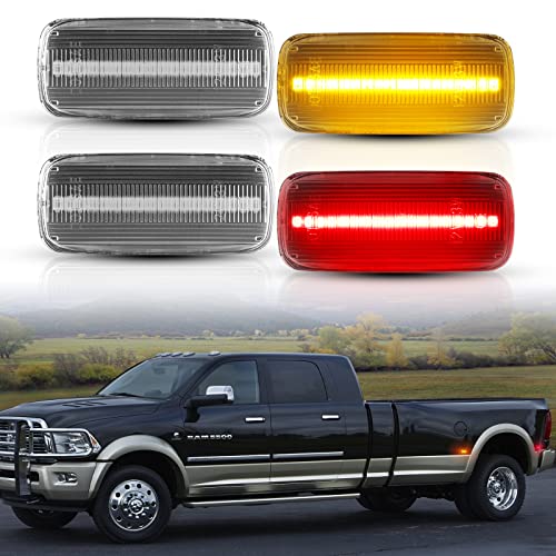 POPMOTORZ 4Pcs LED Fender Side Marker Light Rear Bed side marker Lamp Assembly Compatible for 2010-2017 Dodge RAM 1500 2500 3500 Front/Rear Double Wheel LED Side Marker Lamp Assembly Clear Lens