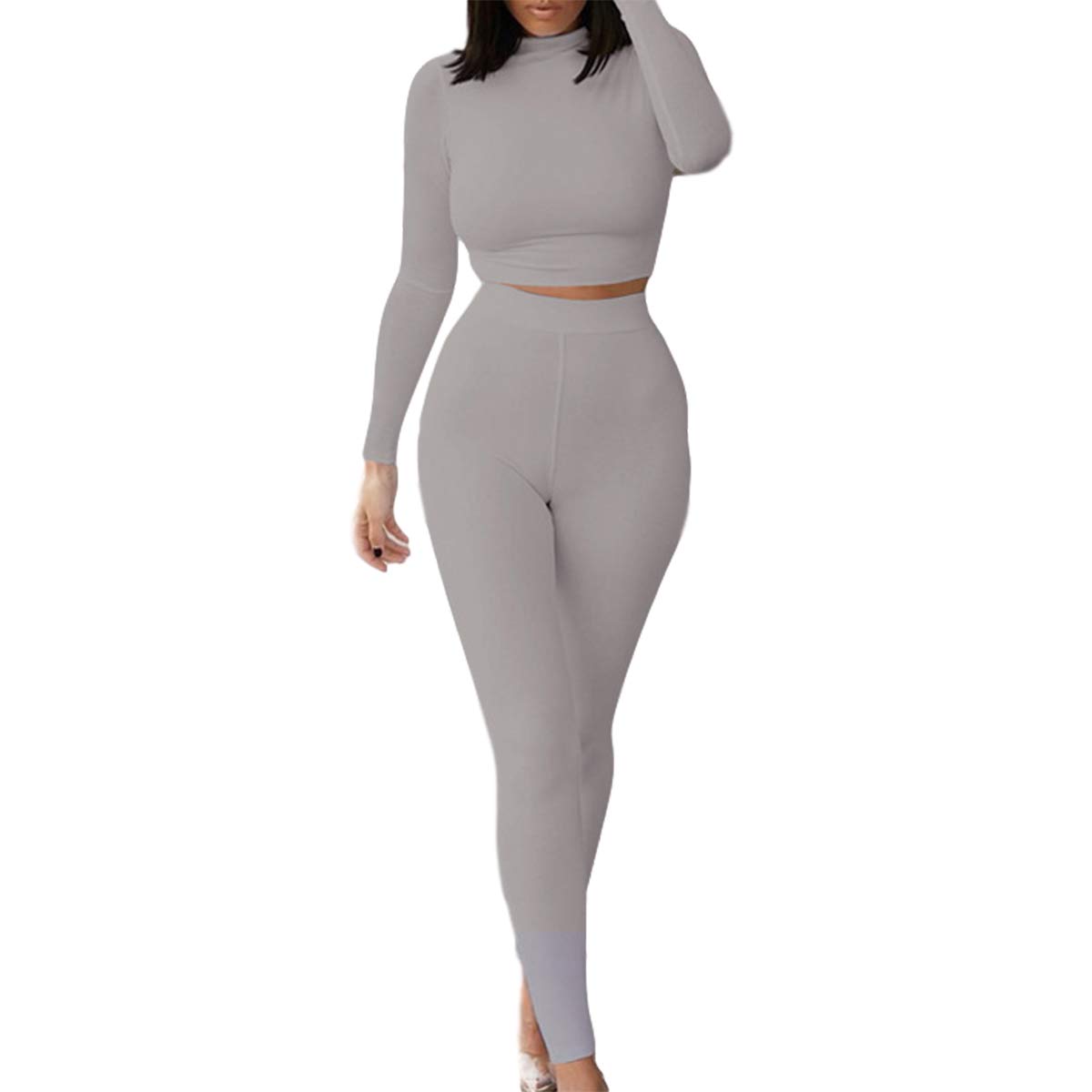 Women 2 Piece Set Long Sleeve Solid Color Tracksuit Sets Long Sleeve T-shirt Tops High Waist Leggings Sportswear