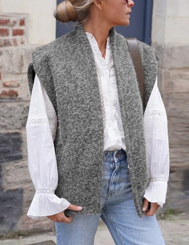 Lviefent Womens Brushed Vest Faux Fur Cap Sleeve Open Front Gilet Sleeveless Jacket Outwear with Pockets2