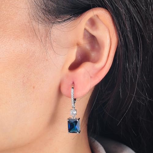 CiNily Rectangular-cut Drop Dangle Earrings for Women Hypoallergenic, Multi-color Cubic Zirconia Earrings Diamond Dangle Earrings Jewelry Gifts for Mothers Day 14K White Gold2