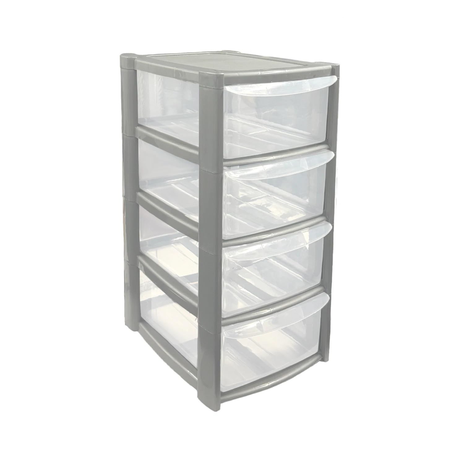 ORGANIZED Mini 4 Drawer Plastic Storage Tower Black Compact Desktop Organiser with Clear Drawers for Makeup Toiletries Stationery Lightweight Space Saving Storage Unit 25.5D x 19.5W x 50H