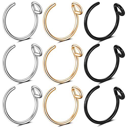 GAGABODY 20G Fake Nose Ring Hoop 8mm Faux Lip Septum Nose Ring Set for Men Women Piercing Jewelry (C)