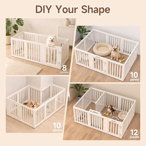 Image of EVERFRONT Dog Playpen with Door - Dog Pen Indoor - Easy Assemble Dog Play Pen - Puppy Playpen, Cat Playpen, Small Animal Playpen, Dog Play Pen Indoors (White, 24 inch, 8 Panels)