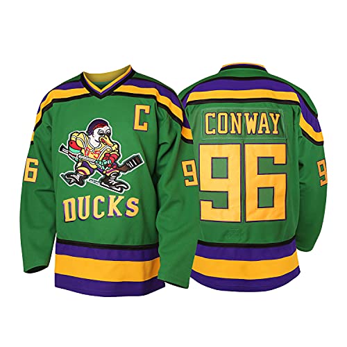 Men's Mighty Ducks 96 Charlie Conway 99 Adam Banks 33 Greg Goldberg Movie Hockey Jersey White Green Black(#96 Green, Medium) Men's Mighty Ducks 96 Charlie Conway 99 Adam Banks 33 Greg Goldberg Movie Hockey Jersey White Green Black(#96 Green, Medium)