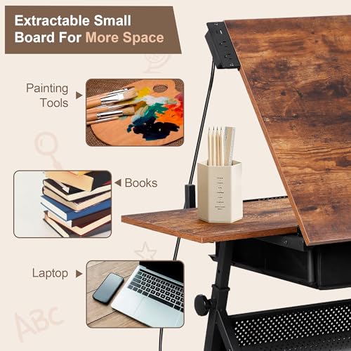 image for ZENY Adjustable Drafting Table with Stool, Tilting Drawing Desk Artist