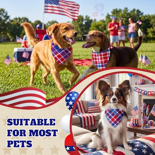 Image of Abbylike 50 Pcs Veterans Day Dog Bandanas Bulk, Red White and Blue Plaid