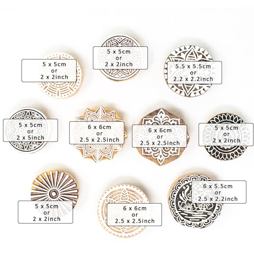 Image of Hashcart Wooden Stamp Block, Printing Stamp Design Set | Block for Printing Saree Border | Dresses, Craft Card Making, Scrapbook, Clay Pottery | Set of 10