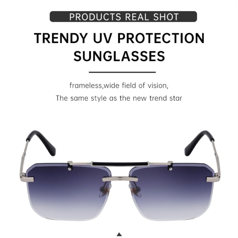 Rahmenlose Klassische Sonnenbrille Damen Herren Luxus Vintage Doppelrandlose Fahrsonnenbrille für Männer