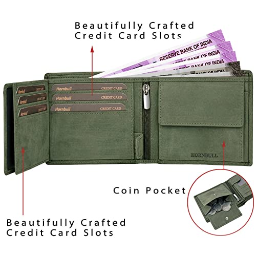 Image of HORNBULL Men's Personalized Wallet I Customized Slim Stylish Leather Purse with Name I Unique Birthday Gift for Men Boy Love Husband (Olive)