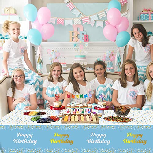 Quericky 4 Pack Happy Birthday Tablecloths, Blue And Gold Birthday Table Cover, 54X108'' Plastic Disposable Rectangle Tablecovers For Kids Boys Girls Birthday Party Decorations Supplies thumb #3
