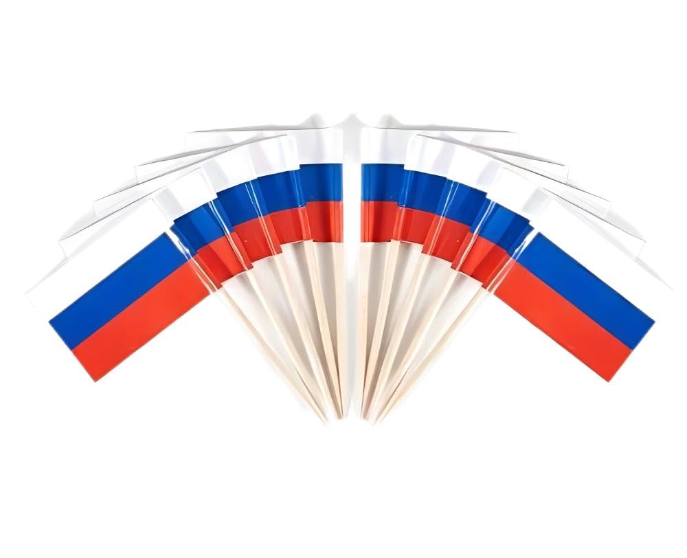 CYPS 100 Pcs Russia Flag Toothpicks, Mini Stick Cupcake Toppers, Country Picks for Parties &amp; Celebrations