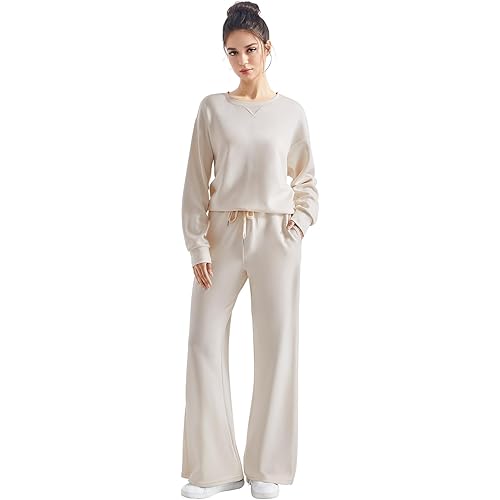 SUUKSESS Women Modal Fall 2 piece outfits Oversized Sweatshirt Wide Leg Pants