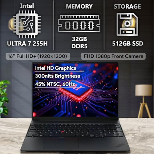 Image of Lenovo ThinkPad E16 Gen 3, 16 inch FHD+, Intel Ultra 7 255H, 32GB DDR5 RAM, 512GB NVMe, Fingerprint, Backlit Keyboard, WiFi 6E, RJ-45, FHD Webcam, Windows 11 Pro, AI Business Laptop - Black
