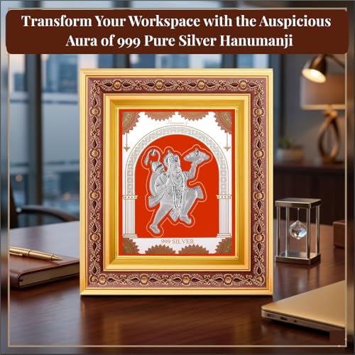 Image of 999 Pure Silver Hanumanji Frame | Divine Home Decor | Wall Mount Square Photo for Gift, Wooden PhotoFrame SilverGift Items Temple & OfficeDecor | hangingframe (10.50 inch x 9 inch Inch)