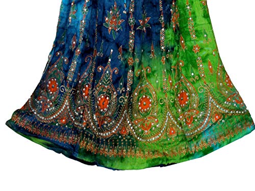 Radhy krishna fashions Multi tie dye Yoga Trendz Women's Sequined Crinkle Broomstick Gypsy Long Skirt (Green Multi)2