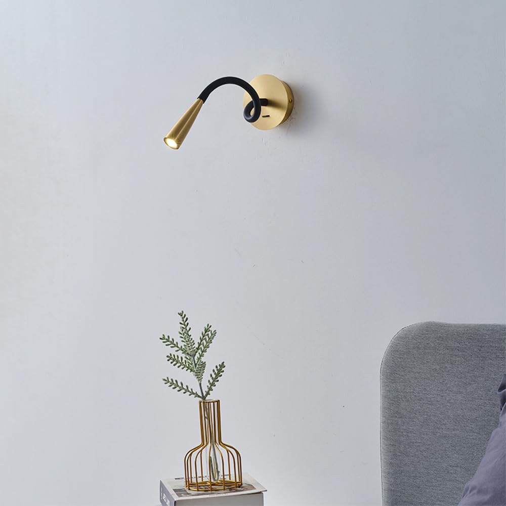 Nowoczesna lampa ścienna z regulowanym wężem LED, elastyczną łabędzią szyją i włącznikiem/wyłącznikiem, idealna do sypialni, stolika nocnego, gabinetu lub kącika do czytania.