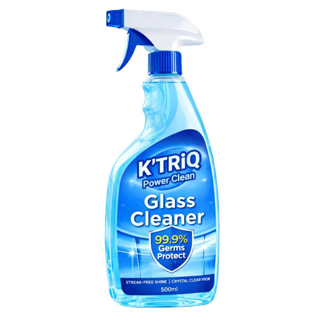K'TRiQ Glass and Multi-Surface Cleaner Liquid Spray | Pro Glass Cleaner for Car, Kitchen, Home Surfaces, and Household Shine Booster | Disinfectant 500 ml Pack of 1