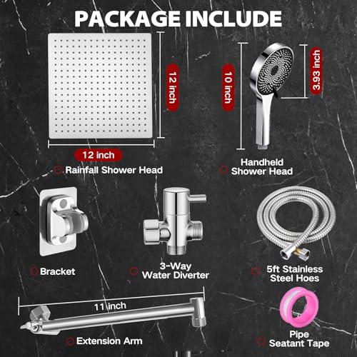 Image of Shower Head,12 inchHigh Pressure Rainfall Shower Head with Handheld Dual Spray