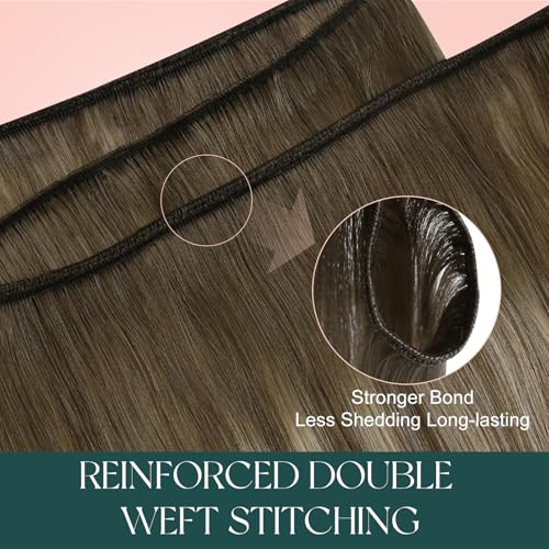 Image of Easyouth 16 Inch Sew in Weft Hair Extensions Human Hair Balayage, Wefts Human Hair Extensions, 100G, Medium Brown Fading to Platinum Blonde Mix Brown, Natural Look, Hair Extensions Sew in, for Party