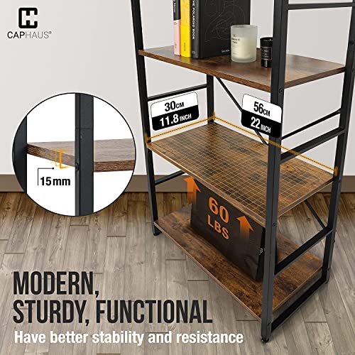 Image of CAPHAUS 6 Tier Bookshelf, 24 Inch Width Free Standing Shelf, Bookcase Shelf Storage Organizer, Industrial Book Shelves for Home Office, Living Room, Kitchen, Rustic Oak Vintage Shelves & Metal Frame