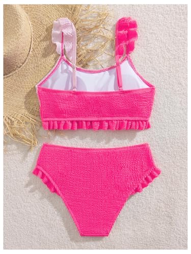 OYOANGLE Girl's Two Piece Swimsuit Ruffle High Waisted Bikini Set Cute Color Block Bathing Suit2