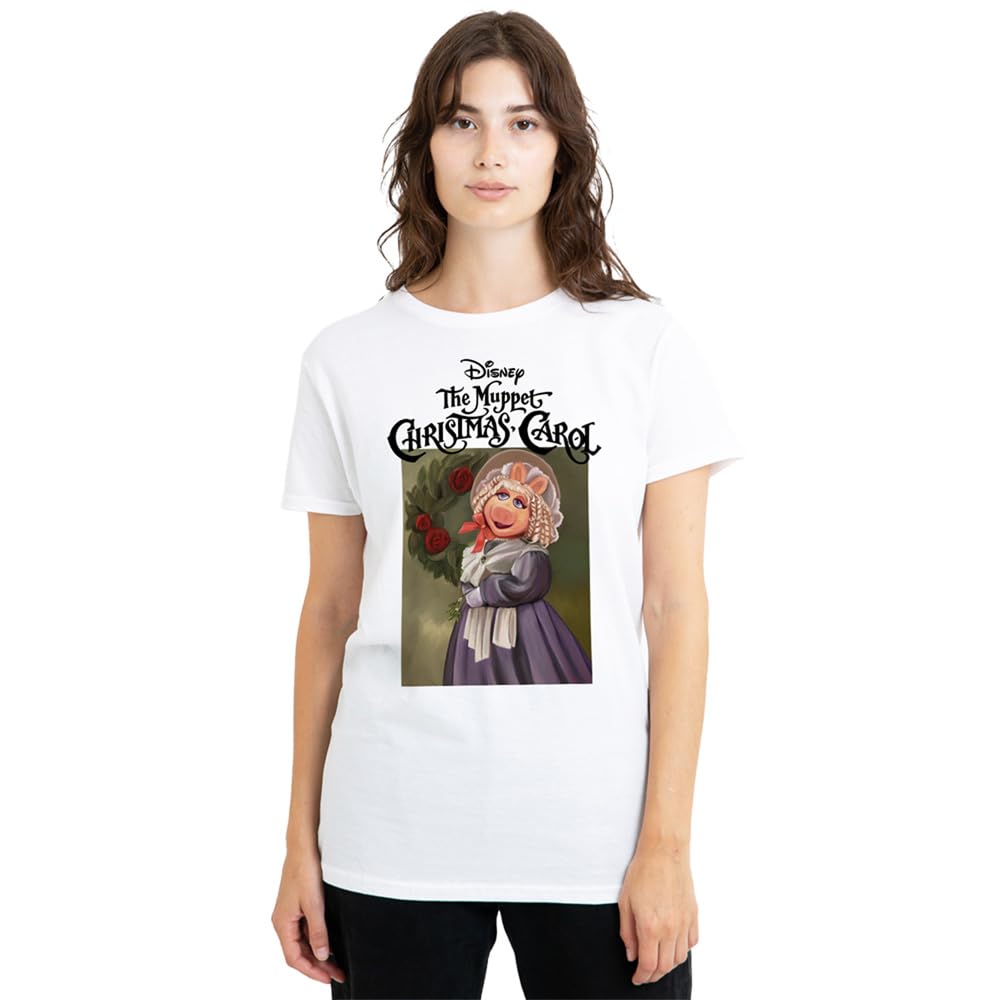 Muppets Disney The Christmas Carol Miss Piggy Ladies T-Shirt, White, Medium