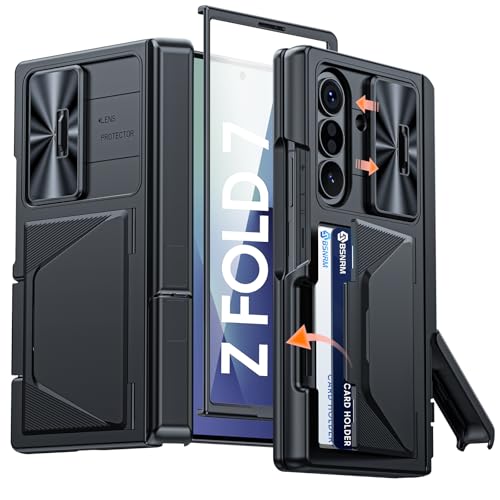 Image of for Samsung Galaxy Z Fold 7 Case with Card Holder RFID Blocking, Built in Slide Lens Cover & Hinge Protection & Kickstand & Screen Protector, Shockproof Wallet Case for Z Fold 7 (Black)