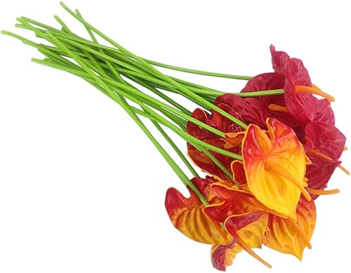 20 flores artificiales de anturio de tacto real, flores falsas para decoración del hogar, arreglos florales (rojo, rojo atardecer)