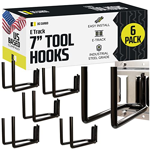 DC Cargo Mall Heavy Duty Hook Hanger E Track Accessories 7.5 Deep (6 Pack) - Garage Wall Mount Box Truck Enclosed Trailer Storage ETrack System - Universal Garage Storage Organizer for Tools