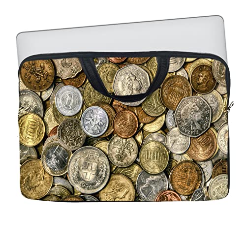 Image of TheSkinMantra Chain Laptop Sleeve Bag Compatible with Laptop /Macbooks /Chrombook /Notebook /Zbook (13.3 Inch [Handle], Coins)