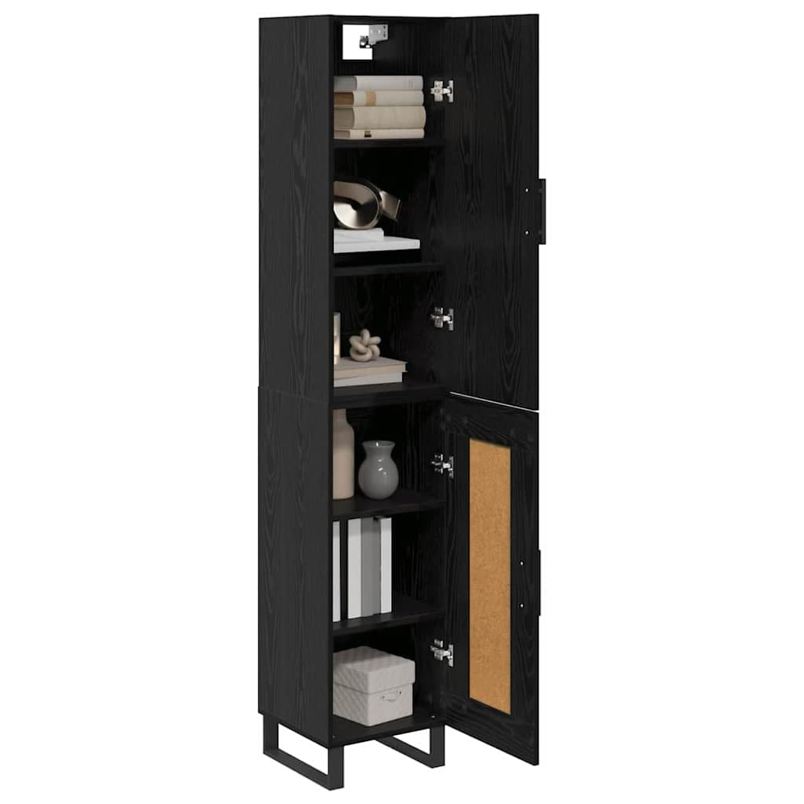 Armadio alto in legno, 34,5 x 34 x 180 cm, effetto rovere nero, con 2 ante, armadio minimalista per soggiorno e cucina
