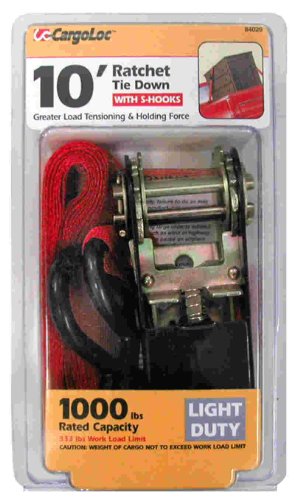 CargoLoc 84029 Ratchet Tie Downs with S-Hooks, Compact, 1-Inch x 10-Inch