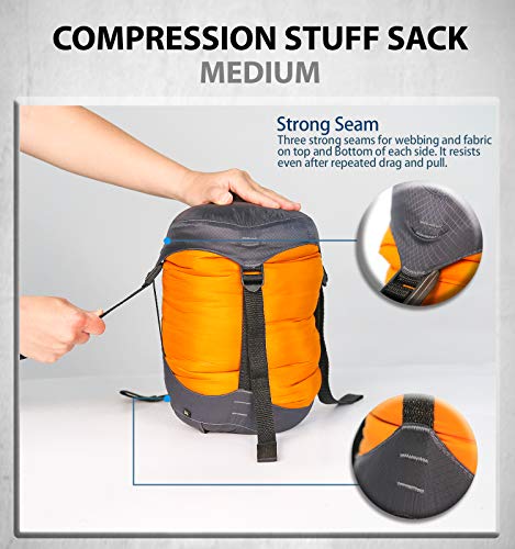 Litume Compression Stuff Sack, Water Resistant Lightweight Sleeping Bag Compression Sack with Drawstring Closure for Camping, Hiking, Backpacking, Traveling, 6L, 8.5L, 10L, 13L (Orange/Medium-8.5L) - Thumbnail 6
