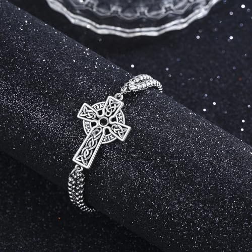 Viking Bracelet 925 Sterling Silver Cross/Mjolnir/Wolf/Urn/Valknut/Vegvisir Bracelet Abalone Urn Jewelry for Men Women4