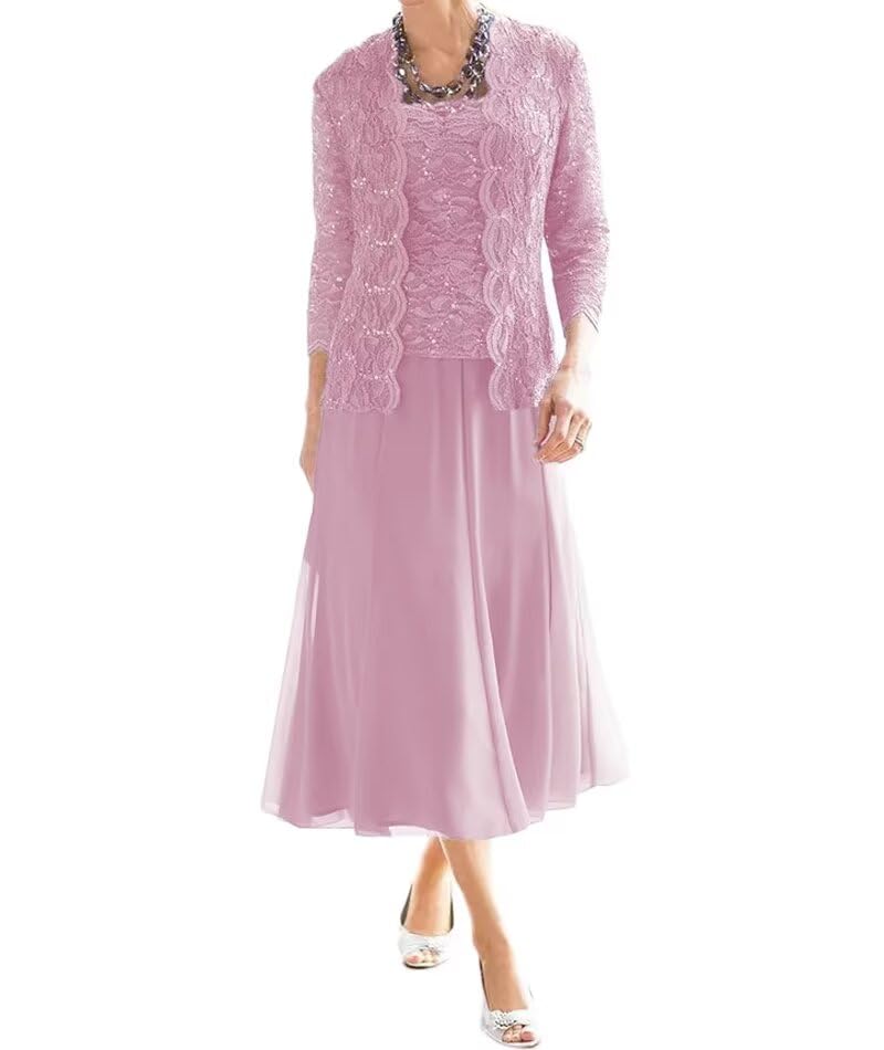 2 Pieces Laces Mother of The Bride Dress for Wedding Elegant Chiffon Mother of The Groom Dress with Jacket