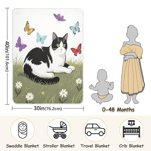 Custom Cute Animal Cat American Anime Style Black White Blanket for Cozy Personal Name Blanket for Nursery Stroller Crib 30x40in cositas para Bebes recien nacidos3