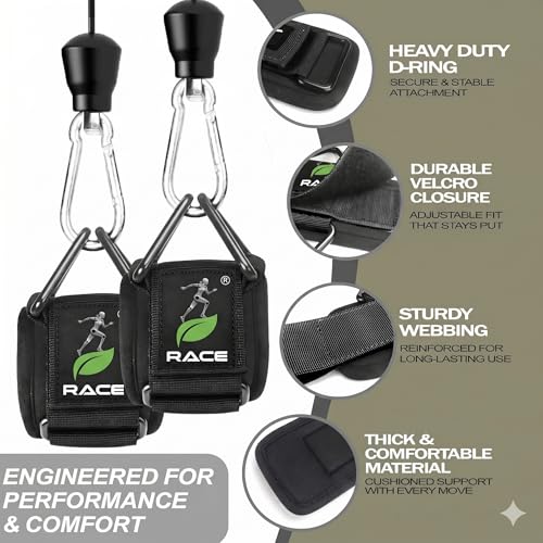 Image of RACE Wrist Cuffs Lifting Straps with D-Rings Adjustable, Weight Lifting Straps for Cable Machine, Strength Training Equipment For Weightlifting & Gym Training