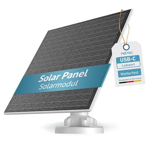 PetTec - Solar Panel für Überwachungskamera aussen Pet Cam - Solarmodul 4,4W in Weiß - Für Outdoor Kameras mit Akku & USB-Port - Ideal für Pet Cam Produkte - Inkl. Ladekabel und Halterung