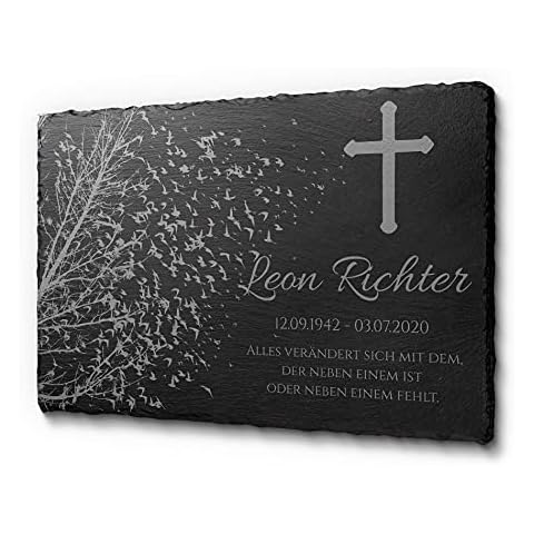 CHRISCK design Schiefertafel für den Garten oder Innen- & Aussenbereich | Gedenktafel aus Schiefer mit Gravur | Gedenkstein 100% frei gestaltbar mit schönen Motiven Cover