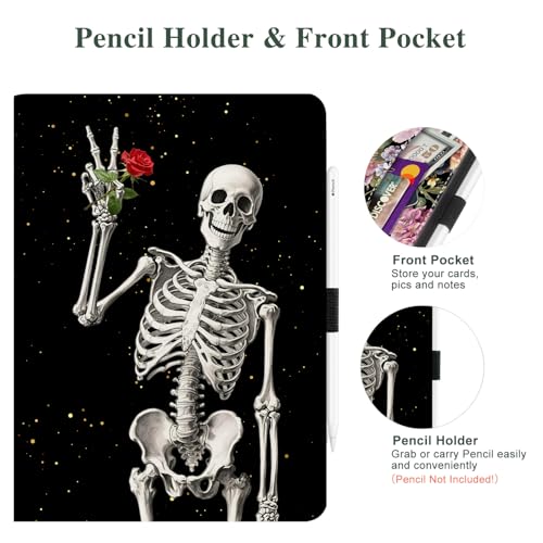 Vimorco for iPad Air 11 Inch Case M3/M2 2025/2024, for iPad Air 5th/4th Generation Cover 10.9-inch, for iPad Pro 11 Inch Case 4th/3rd/2nd/1st Generation Pencil Holder/Hand Strap/Pocket, Skull Rose - image 4