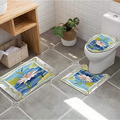Badezimmer Set, rutschfeste Badematte und WC-Vorleger-Set, Jugendstil, Lotus auf dem stilisierten klassischen…