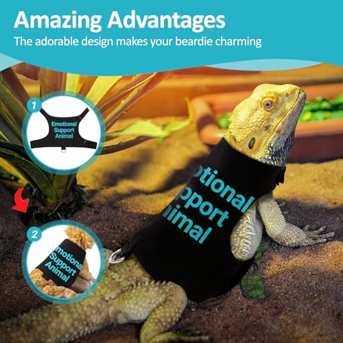 Image of Bearded Dragon Lizards Clothes with Leash Set - Cute Lizard Reptile Small Animal Adjustable Harness Clothes for Walking Outdoor Security Costume Photo Prop(Blue