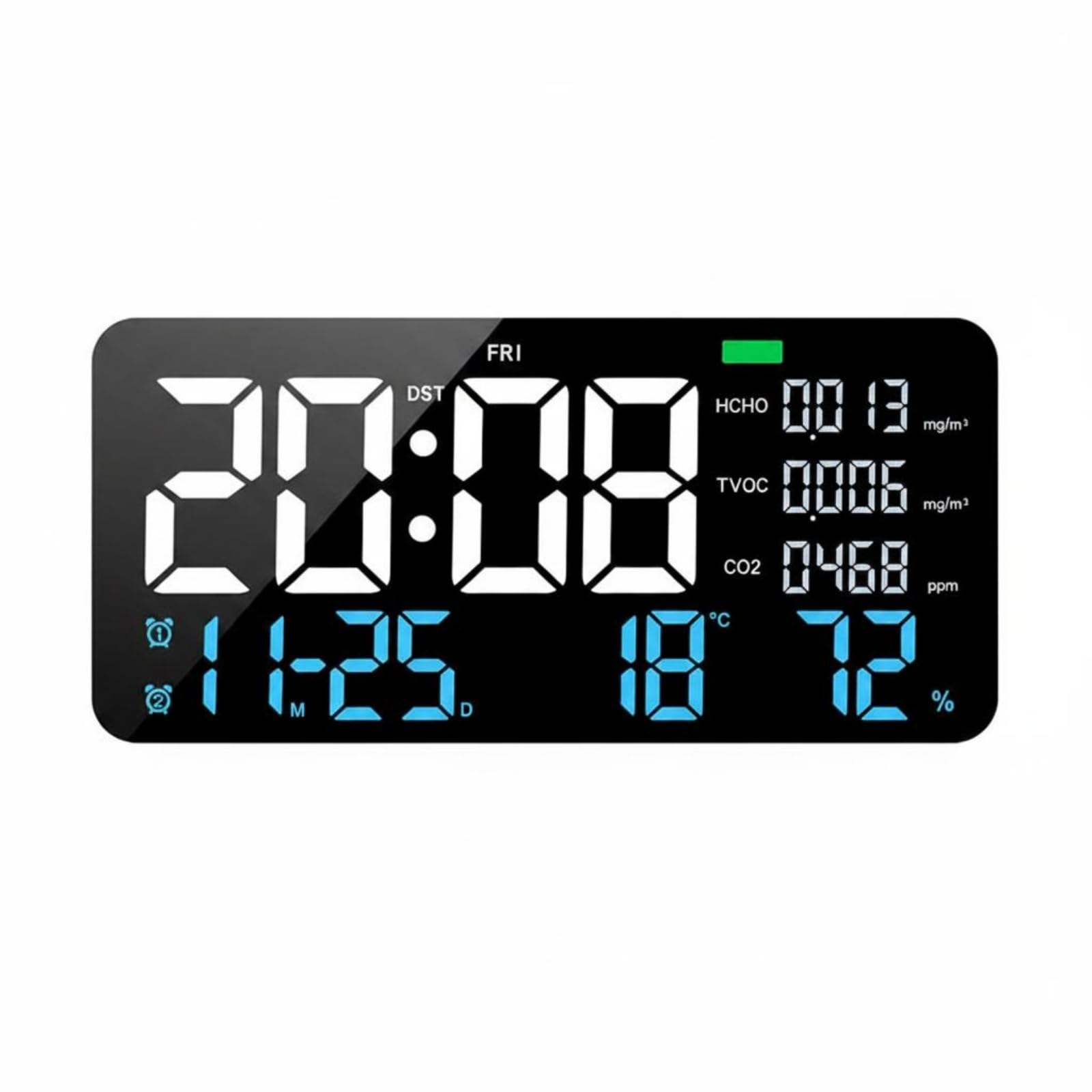 Air Quality Digital Clock Formaldehyde Test Digital Wall Digital Clock Temperature and Humidity Display Timepiece for Living Room, Bedroom, Office, Blue, English-image-28
