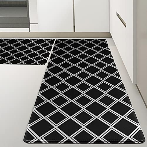 Kitsure Kitchen Rugs, Waterproof & Non-Slipping Kitchen Mats for Floor, Durable Kitchen Rugs and Mats for Kitchen & Laundry, Resilient Kitchen Mats Cushioned Anti-Fatigue 2-Piece Set, Black